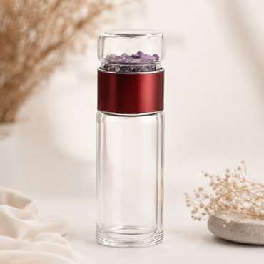 Amethyst Crystal Chips Glass Water Bottle