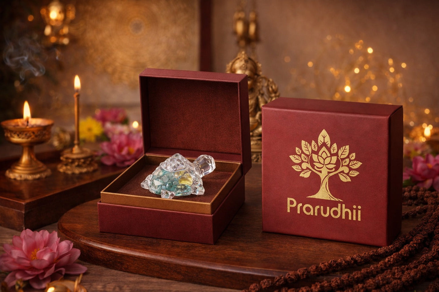 Crystal Shree Yantra on Tortoise (Kurma) Base – Sacred Vastu & Prosperity Energizer