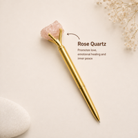 Rose Quartz, Pyrite & Black Obsidian Crystal Ballpoint Pens