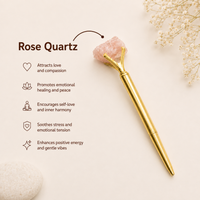Luxury Gold Metal Ballpoint Pen with Raw Rose Quartz Stone
