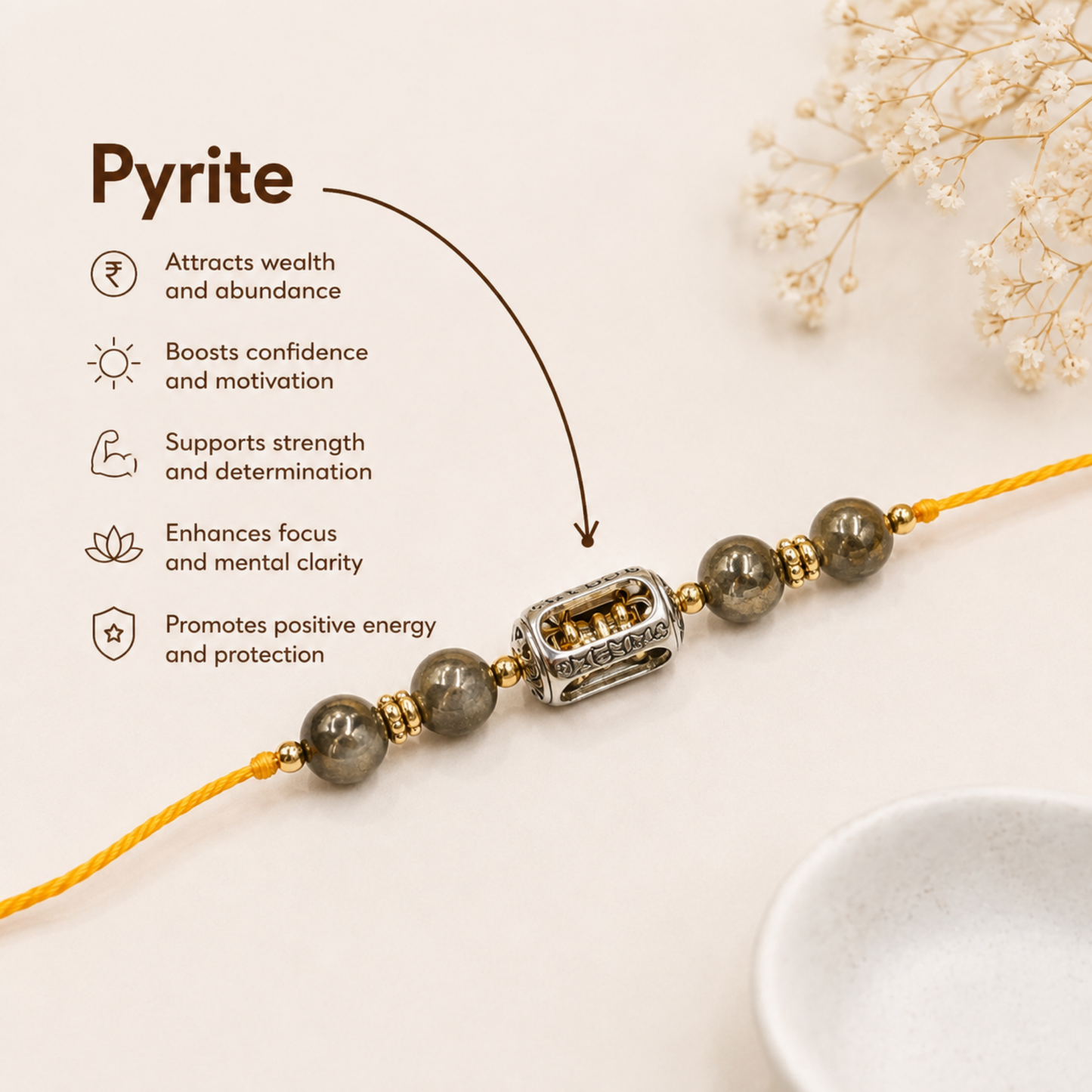 Vajra Pyrite Stone Beaded Rakhi