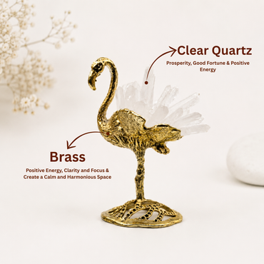 Brass Flamingo with Clear Quartz Crystal