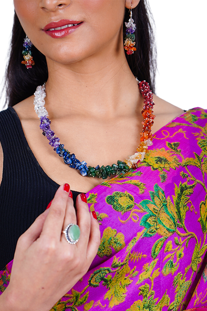 Seven Chakra Healing Necklace with Earrings – Balance, Confidence & Creativity