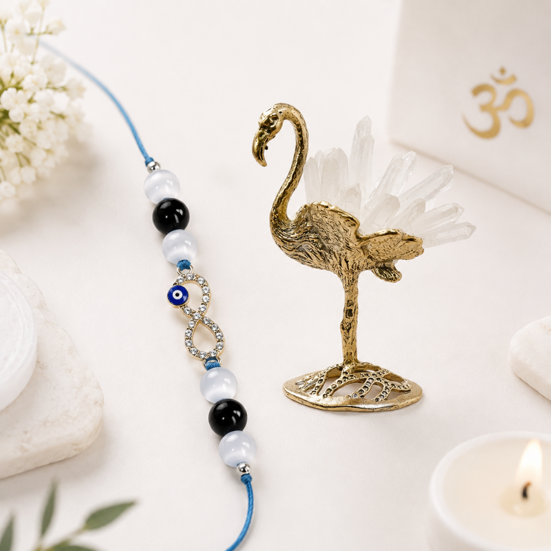 Clear Quartz Flamingo & Guardian Glow Rakhi Combo