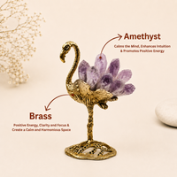 Brass Flamingo with Amethyst Crystal