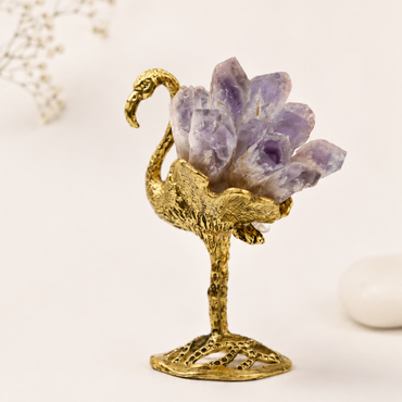 Brass Flamingo with Amethyst Crystal