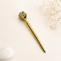 Gold Metal Ballpoint Pen with Raw Pyrite Stone