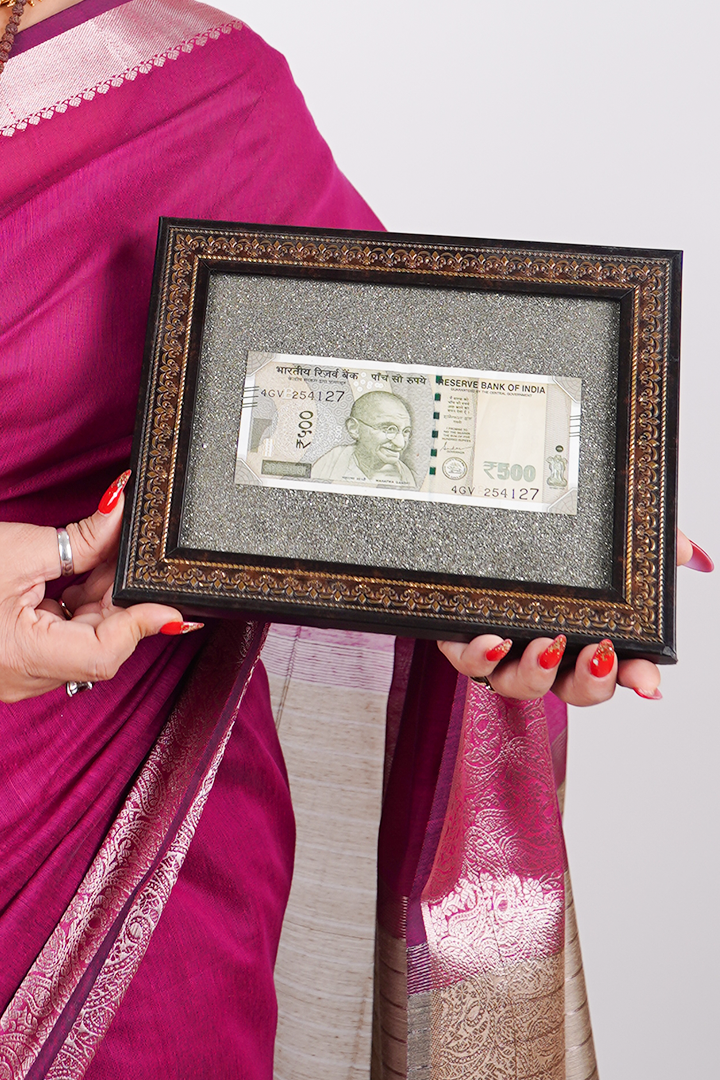 Energized Pyrite Frame with Real ₹500 Banknote – Symbol of Prosperity, Wealth & Success