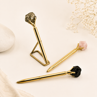 Rose Quartz, Pyrite & Black Obsidian Crystal Ballpoint Pens