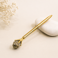 Gold Metal Ballpoint Pen with Raw Pyrite Stone