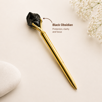 Luxury Gold Metal Ballpoint Pen with Raw Black Obsidian Stone