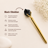 Luxury Gold Metal Ballpoint Pen with Raw Black Obsidian Stone