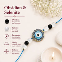 Pyrite Crystal Pen & Evil Eye Rakhi Combo