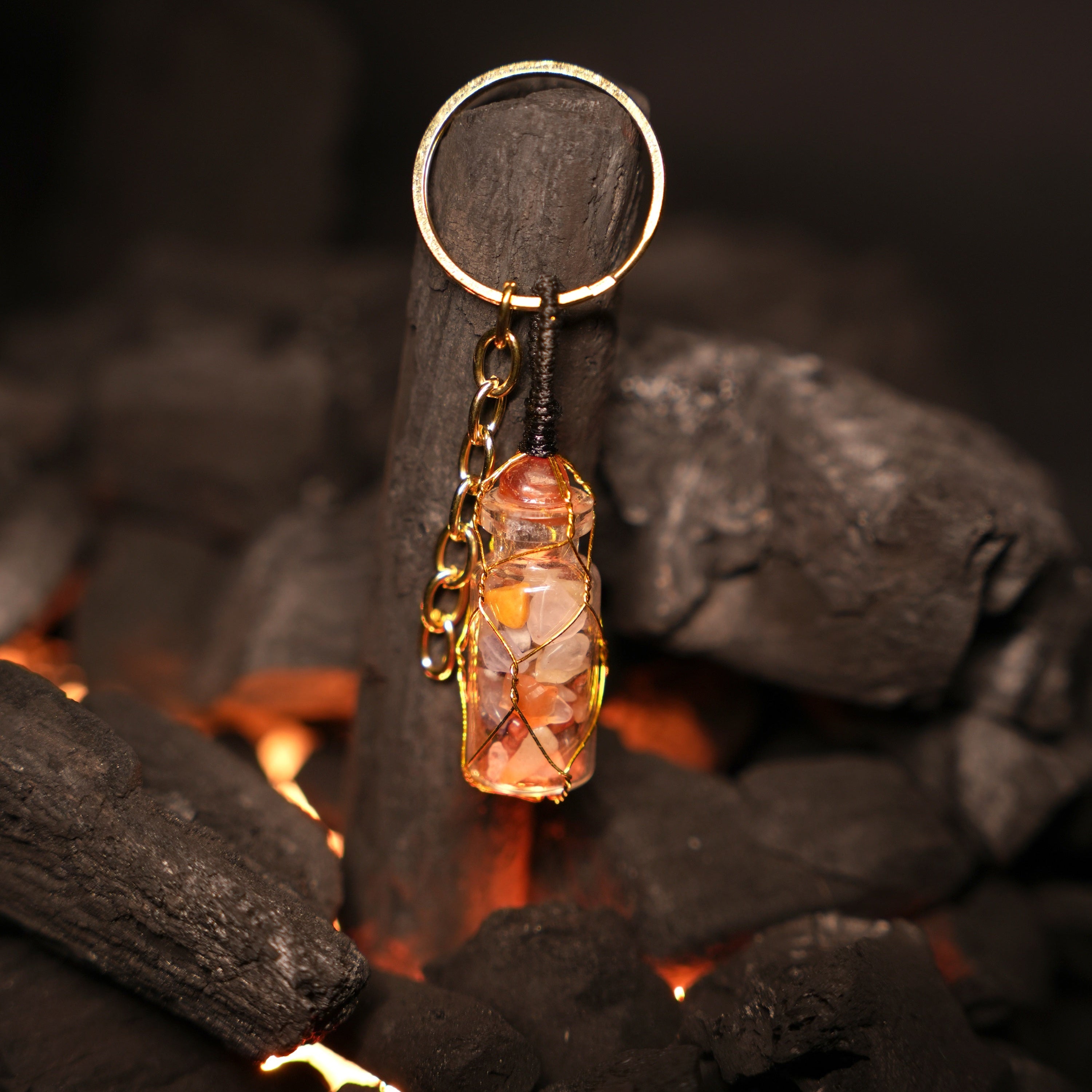 Citrine, Crystal Quartz & Carnelian Keychain – Attract Success, Energy & Positivity