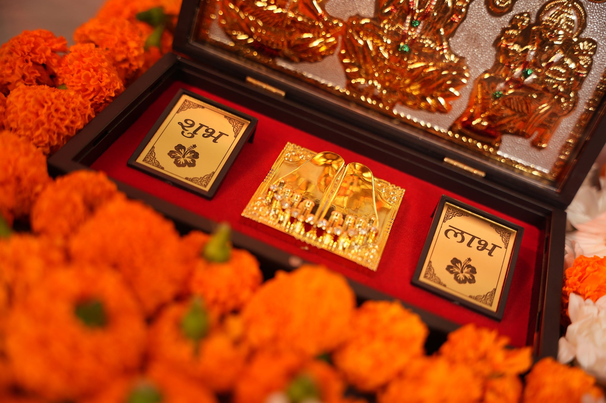 Shubh Labh Lakshmi Charan Chinh Box – Gold-Plated Symbol of Prosperity & Divine Blessings