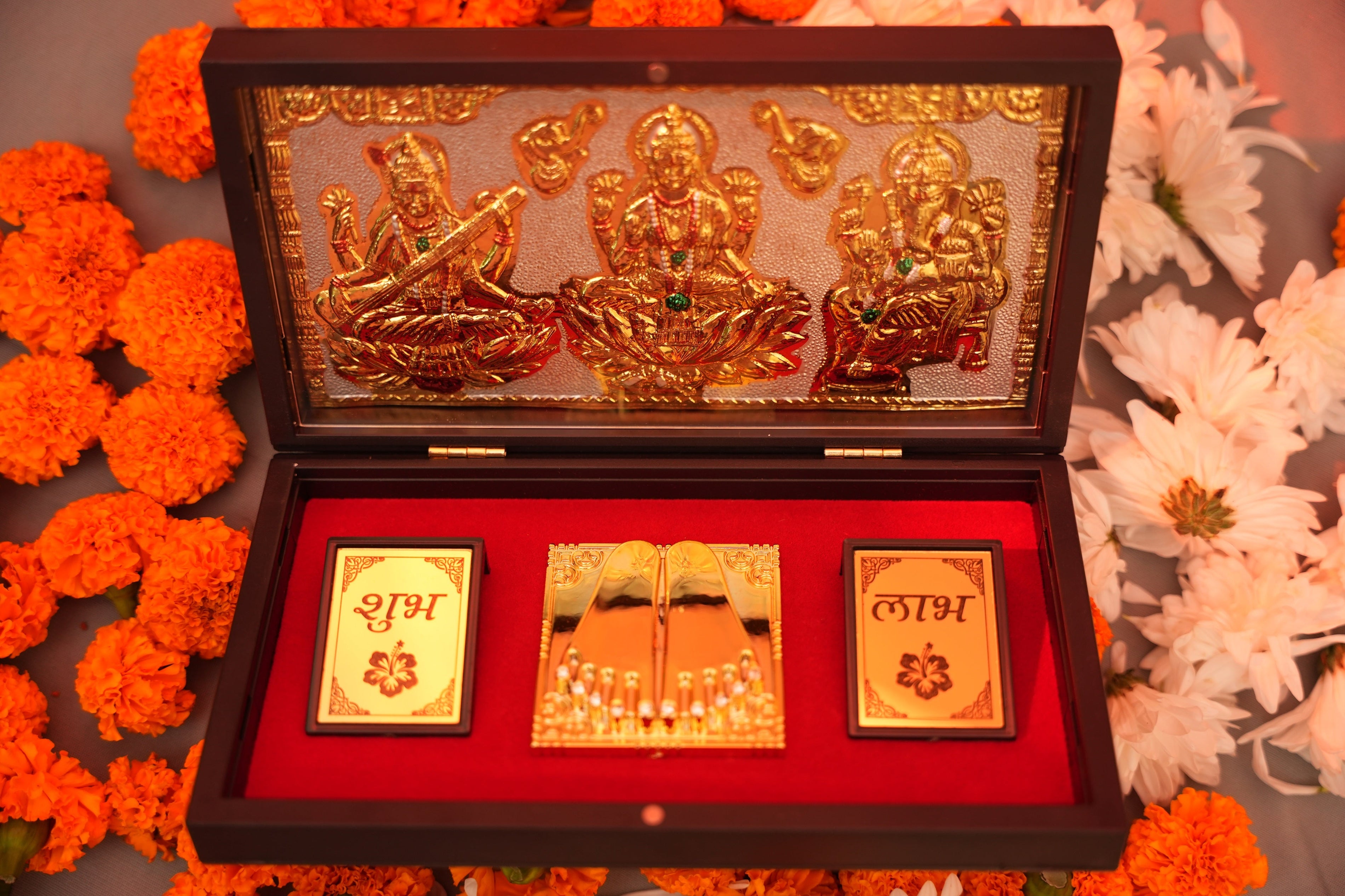 Shubh Labh Lakshmi Charan Chinh Box – Gold-Plated Symbol of Prosperity & Divine Blessings