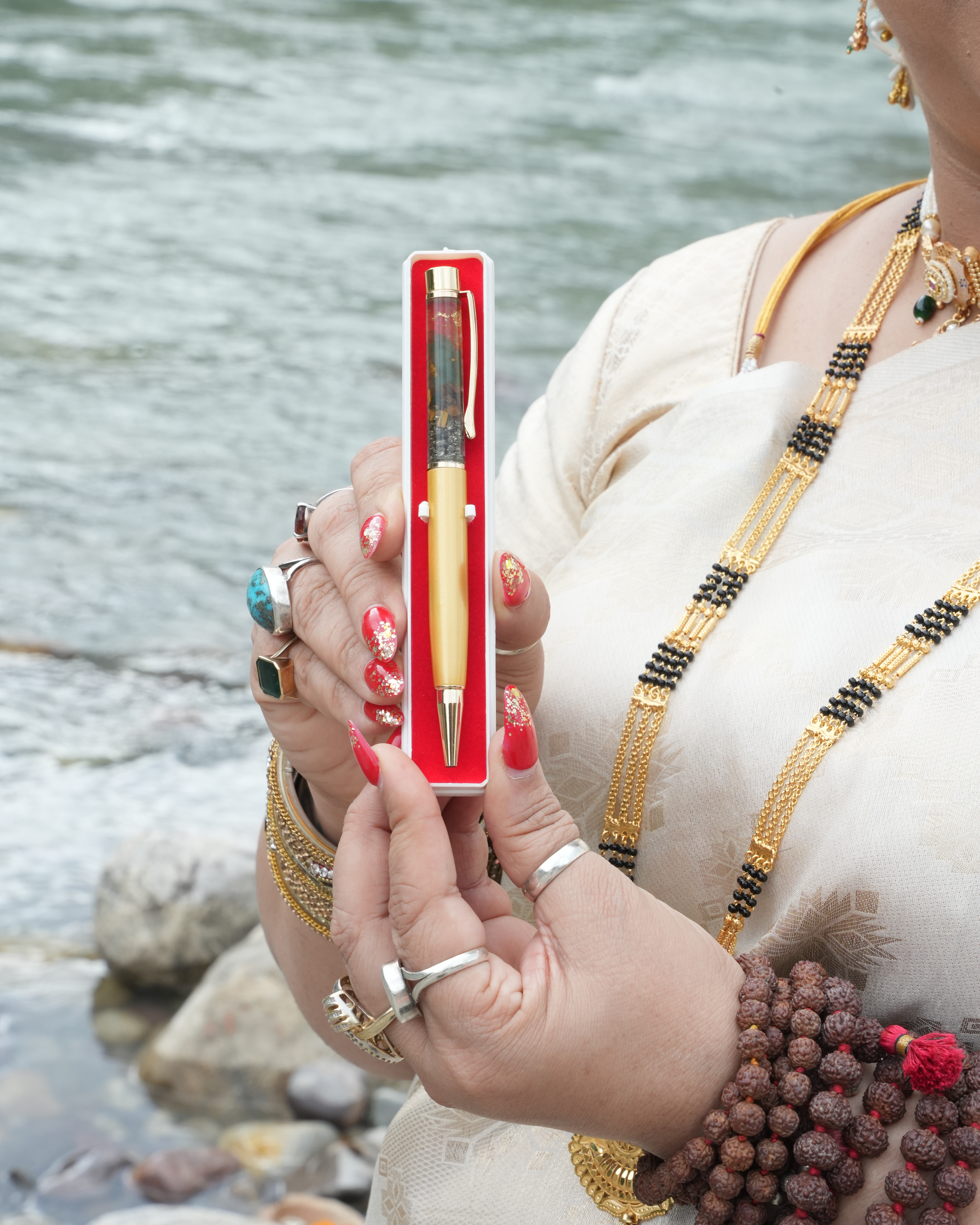 Wealth & Success Crystal Pen – Infused with Pyrite, Green Aventurine & Yellow Citrine