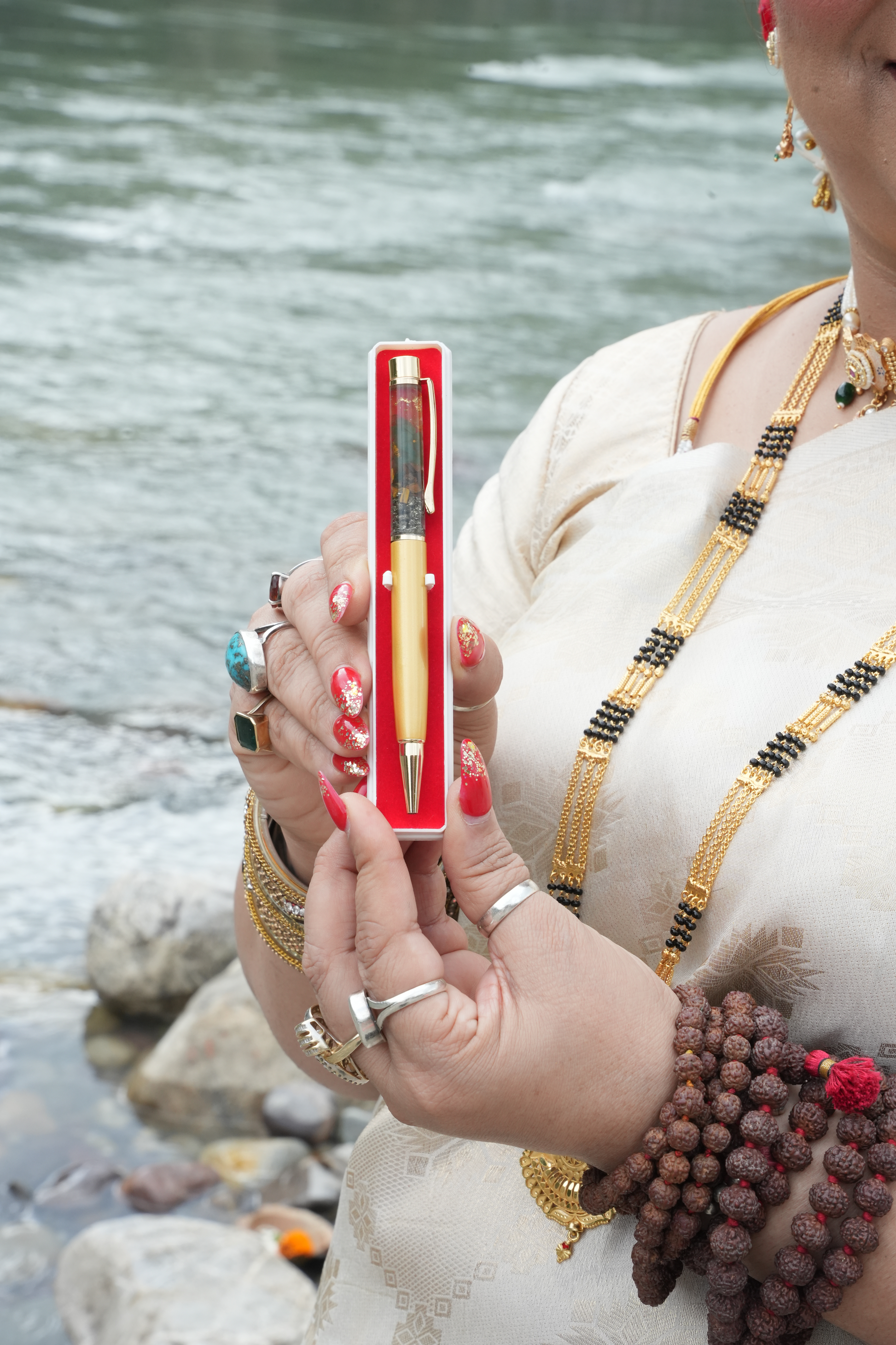 Wealth & Success Crystal Pen – Infused with Pyrite, Green Aventurine & Yellow Citrine