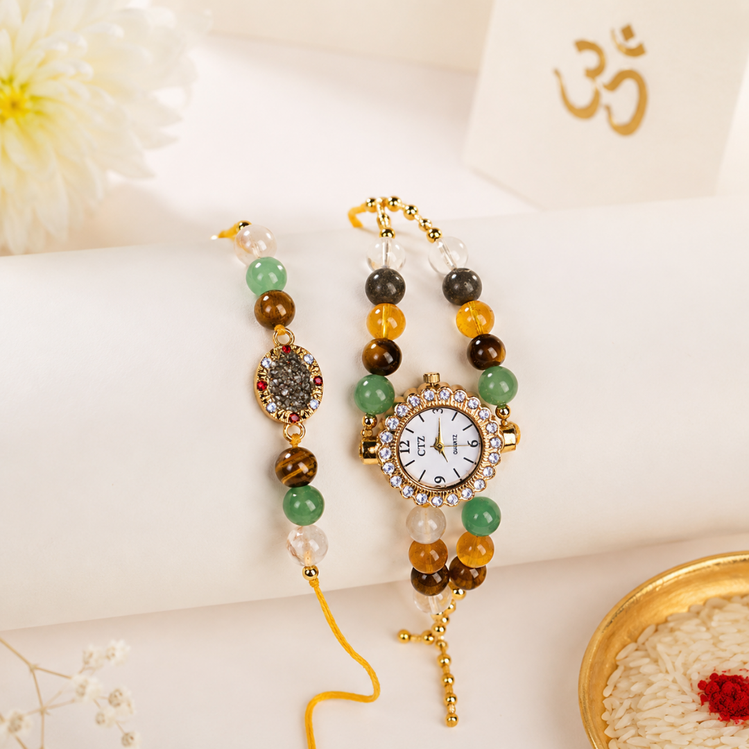 Dhan Yog Bracelet Watch and Money Magnet Rakhi Combo