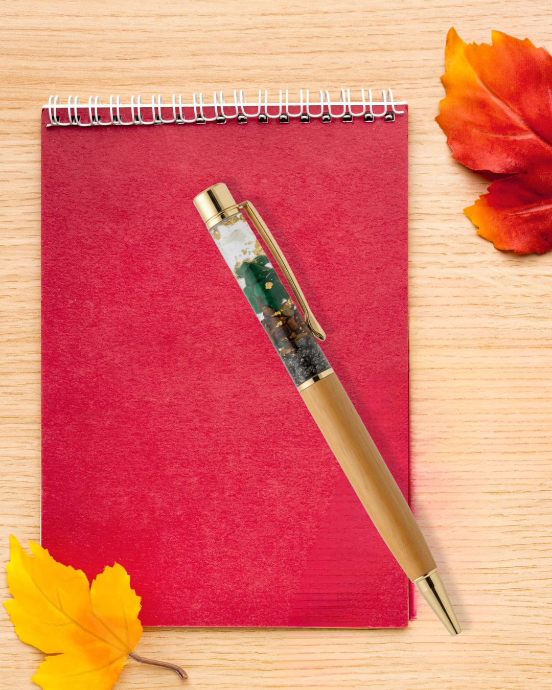 Wealth & Success Crystal Pen – Infused with Pyrite, Green Aventurine & Yellow Citrine