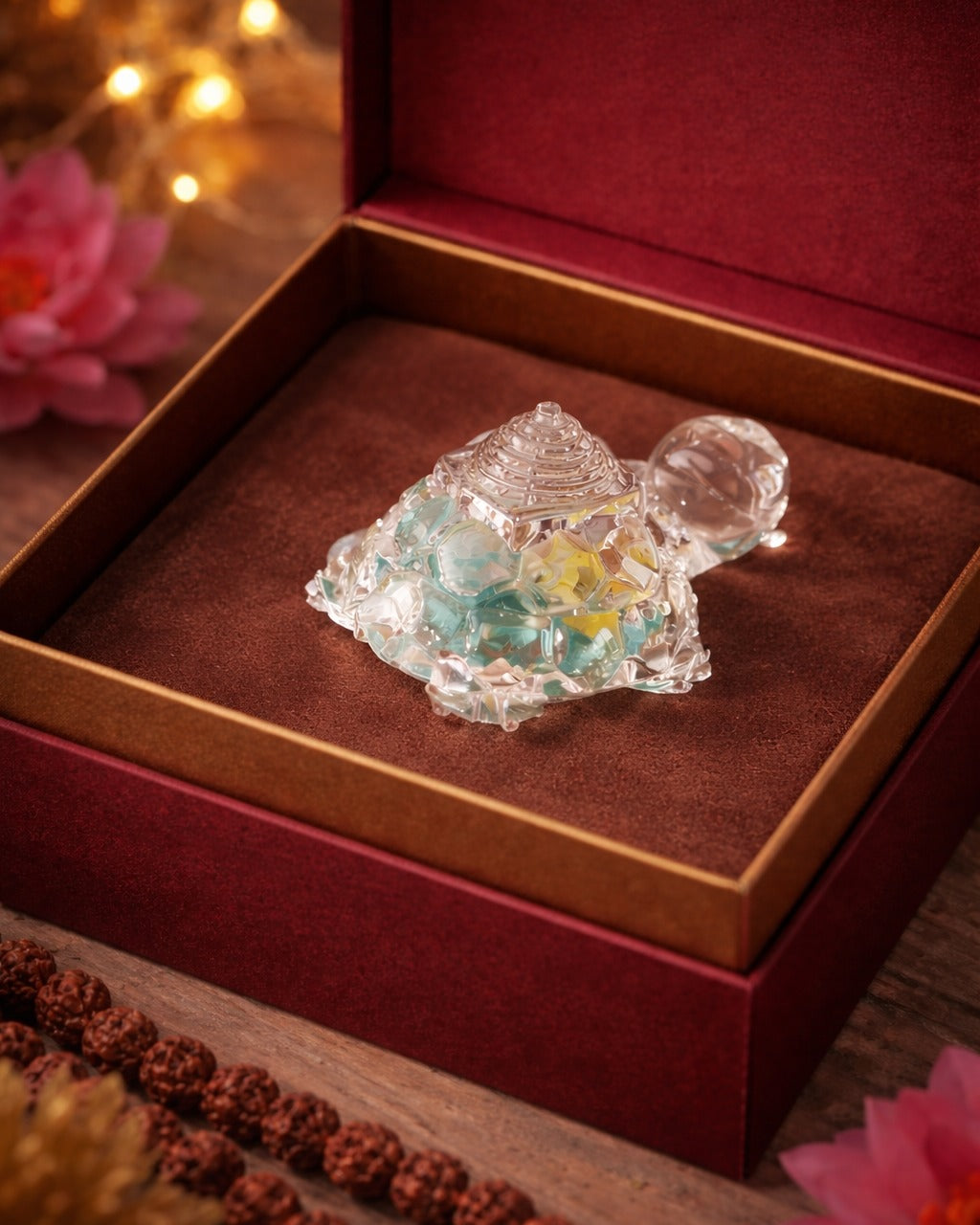 Crystal Shree Yantra on Tortoise (Kurma) Base – Sacred Vastu & Prosperity Energizer