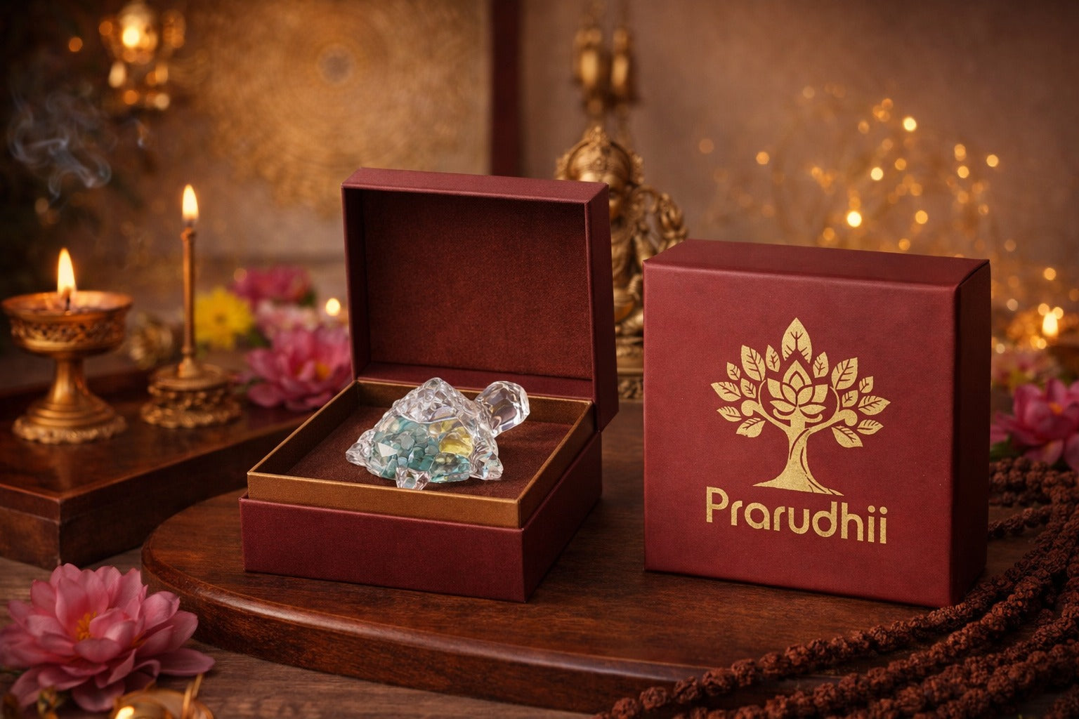 Crystal Shree Yantra on Tortoise (Kurma) Base – Sacred Vastu & Prosperity Energizer