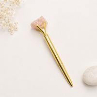 Luxury Gold Metal Ballpoint Pen with Raw Rose Quartz Stone